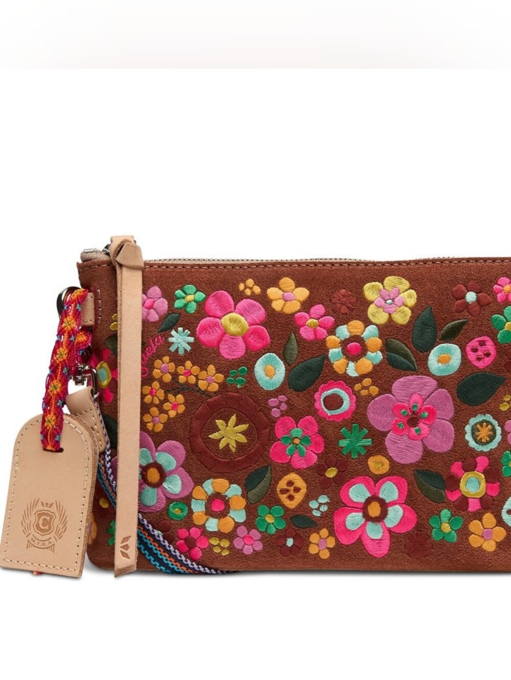 CONSUELA Suede Sienna Midtown Crossbody with Multicolor Floral Embroidery NWOT - Picture 4 of 16